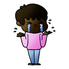 cartoon boy crying and shrugging shoulders