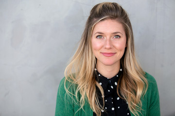 Conservative outdated unfashionable plain Jane headshot in nerdy bizarre outfit