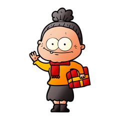 cartoon happy old woman