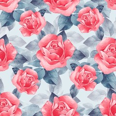 Floral seamless pattern. Watercolor background with beautiful red roses 2
