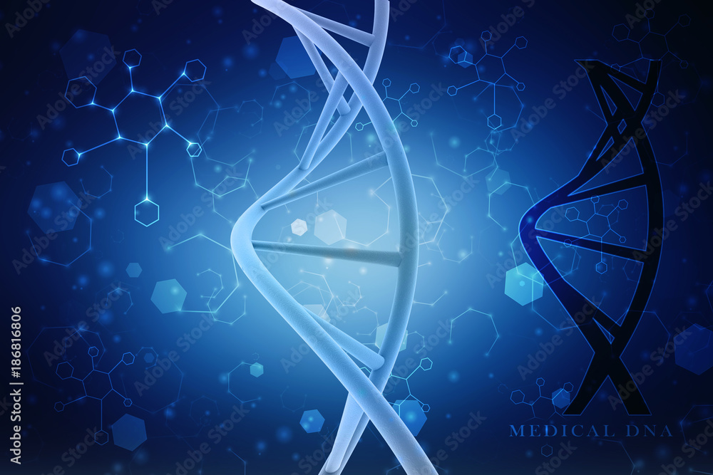 Poster 3d render of dna structure, abstract background