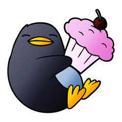 cartoon penguin with cupcake
