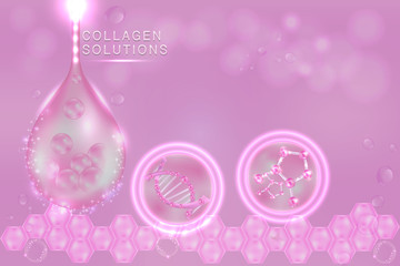 Pink collagen Serum drop, cosmetic advertising background ready to use, luxury skin care ad. Illustration vector.