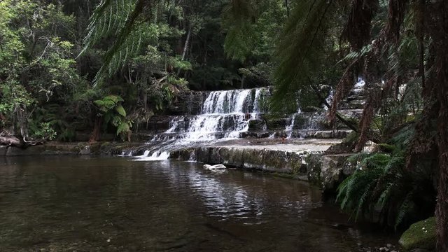 side on view of liffey falls near deloraine in tasmania