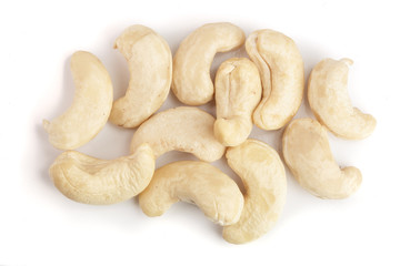 cashew nuts isolated on white background. top view. Flat lay