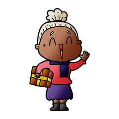 cartoon happy old lady