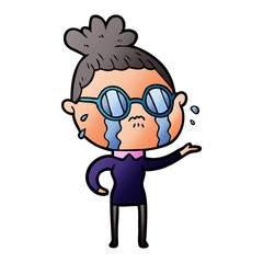 cartoon crying woman wearing spectacles