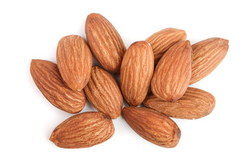 almonds isolated on white background close up. Top view