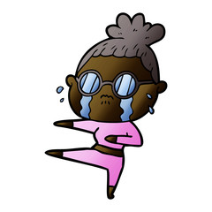 cartoon crying woman wearing spectacles