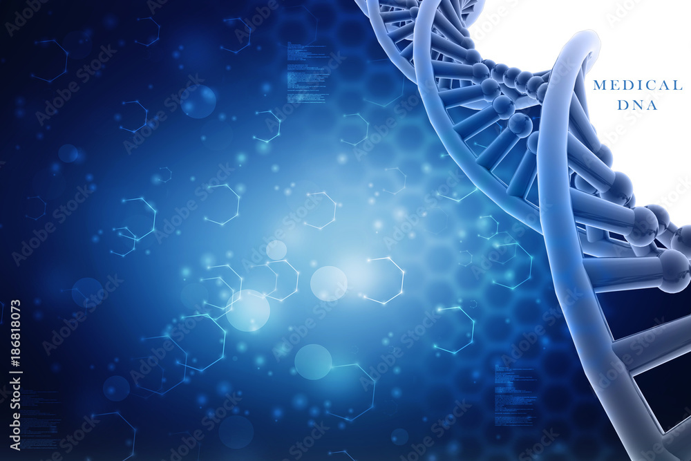 Poster 3d render of dna structure, abstract background
