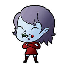 cartoon vampire girl with blood on cheek