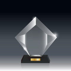Realistic Blank Vector Acrylic Glass Trophy Award dark gray bg_64