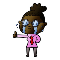 cartoon crying woman wearing spectacles