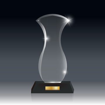 Realistic Blank Vector Acrylic Glass Trophy Award dark gray bg_72