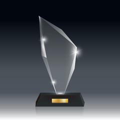 Realistic Blank Vector Acrylic Glass Trophy Award dark gray bg_83