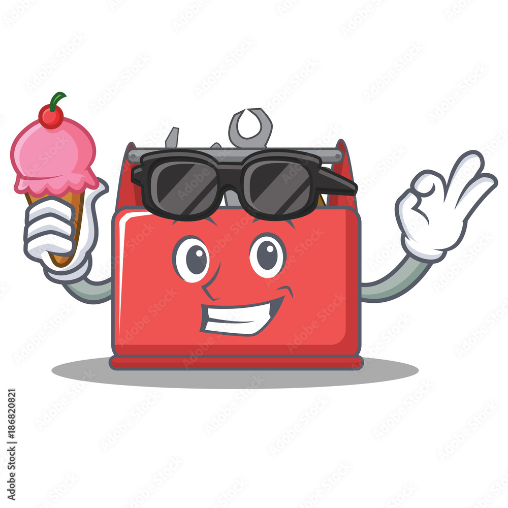 Poster with ice cream tool box character cartoon