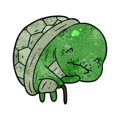cute cartoon old turtle with walking stick