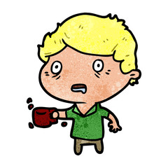 cartoon man jittery from drinking too much coffee