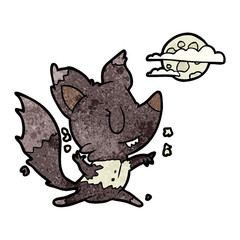 cartoon halloween werewolf changing in moonlight