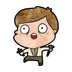 cartoon frightened man hunting halloween vampires