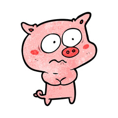 cartoon nervous pig
