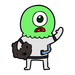 cartoon cyclops alien spaceman waving