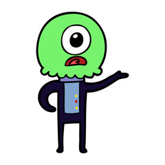 cartoon cyclops alien spaceman explaining