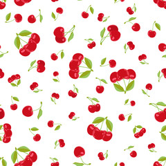 Cherry seamless pattern. Vector texture for textile, wrapping, wallpapers and other surfaces. Flat vector.