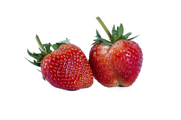 Strawberry with leaf, fruit isolated on white background