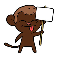 funny cartoon monkey with placard