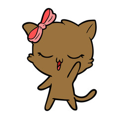 Obraz na płótnie Canvas cartoon cat with bow on head waving