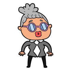 cartoon office woman wearing spectacles