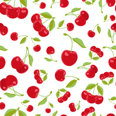 Cherry seamless pattern. Vector texture for textile, wrapping, wallpapers and other surfaces. Flat vector.