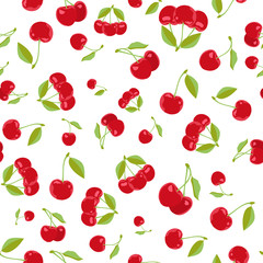 Cherry seamless pattern. Vector texture for textile, wrapping, wallpapers and other surfaces. Flat vector.