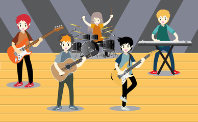 Musicians Jazz band ,Play Saxophone,bassist ,Piano, .Jazz band.Vector illustration isolated on background in cartoon style - 186823485