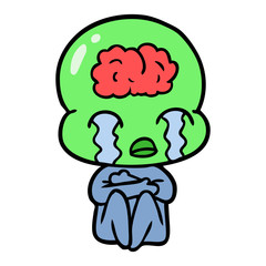 cartoon big brain alien crying