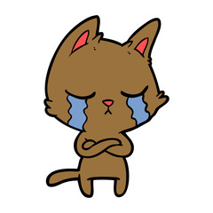 crying cartoon cat with folded arms