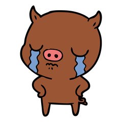 cartoon pig crying with hands on hips