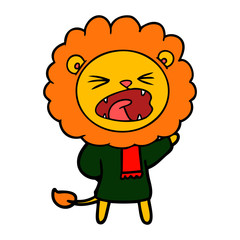cartoon lion in winter clothes