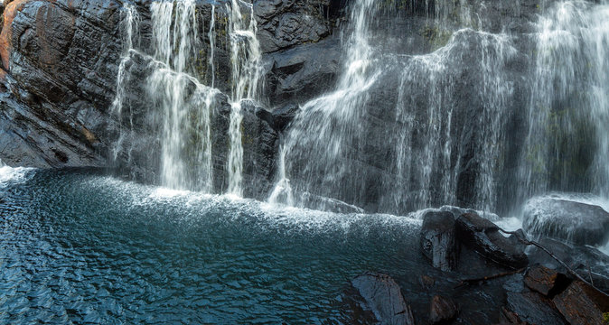 Baker’s Fall Waterfall mountain landscape Horton Plains National Park Sri Lanka.