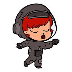 cartoon pretty astronaut girl pointing