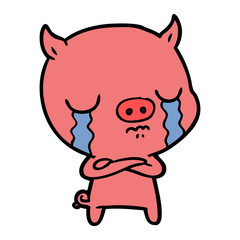 Fototapeta premium cartoon pig crying