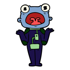 cartoon weird alien shrugging shoulders