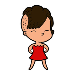 cartoon squinting girl in dress