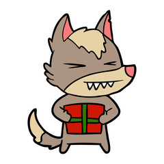 angry christmas wolf cartoon