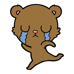 crying cartoon bear running away