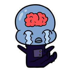 cartoon big brain alien crying