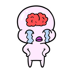 cartoon big brain alien crying