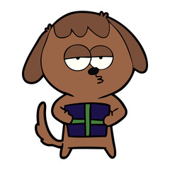 cartoon bored dog with christmas present