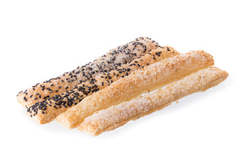 Crispy sesame pie isolated on white background